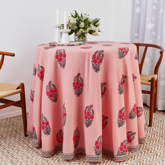 Roza Round Tablecloth - Coral Pink